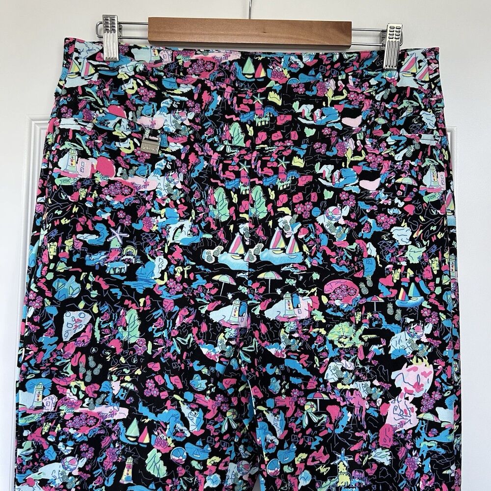 Lulu B Tropical Print Pull On Pants Sz 16 Stretch Ankle Vibrant Vacation Resort